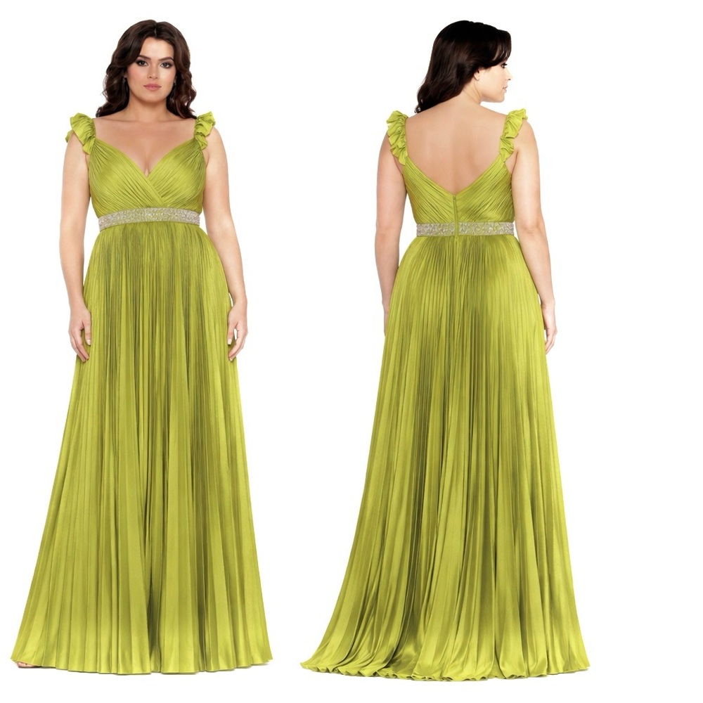 Mac Duggal Embellished Waist Flutter Sleeve Pleated Gown Size 12